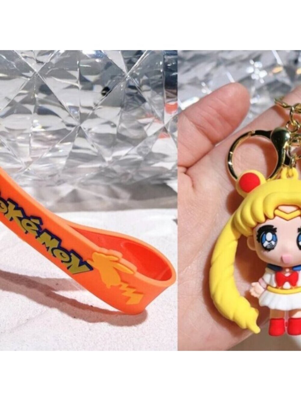 Sailor Moon & Pokemon Keychain Gold-Tone Charm Wristlet 2 Pcs - Picture 2 of 3